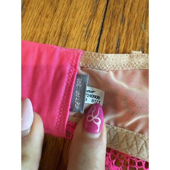 Aerie Bra Balconette Hot Pink Lace Underwire 34D No Straps GUC - Picture 4 of 5